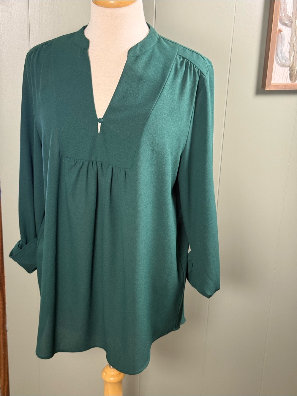 Women's Brixon Ivy Emerald Green Split-Neck Blouse long sleeve Size XL